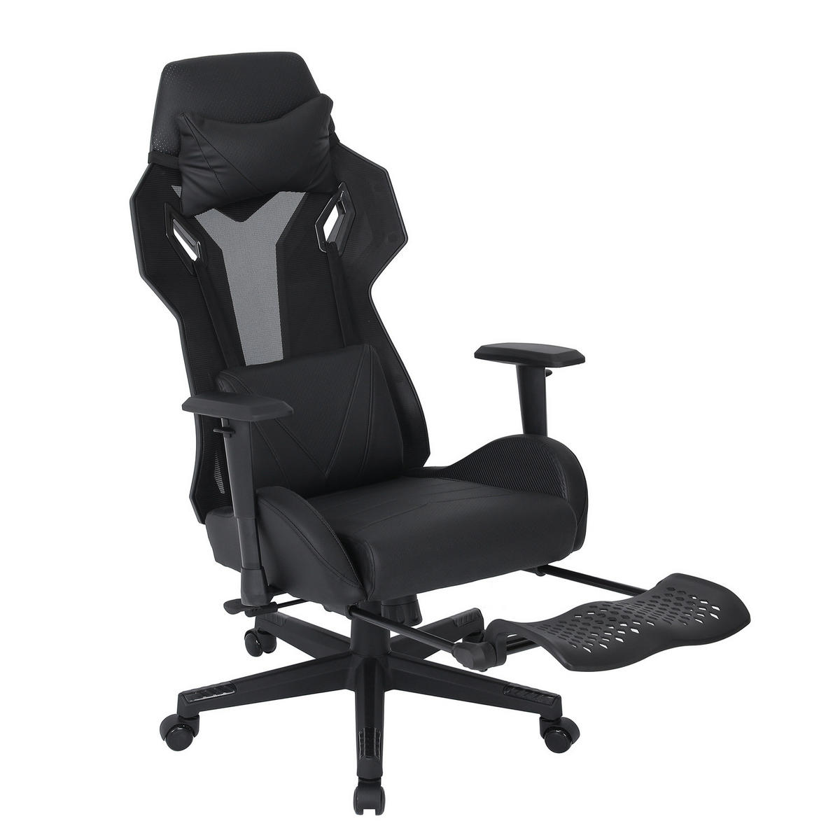 GAMINGCHAIR - Anthrazit / Schwarz - Mesh / Kunstleder - Anthrazit/Schwarz, Kunststoff/Textil (71/122/74cm) - home24