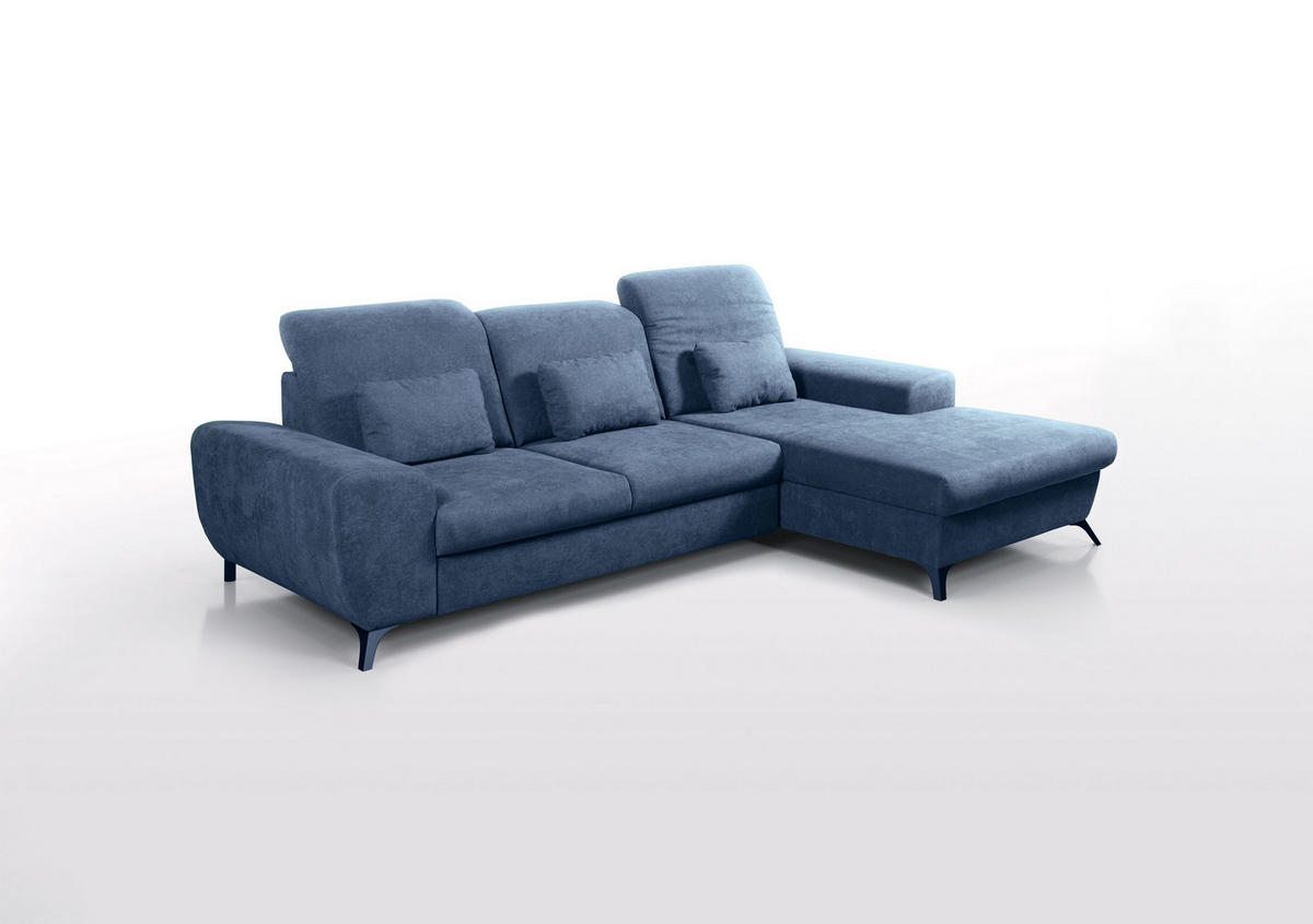ECKSOFA LUCE R-S Blau Plüsch-Stoff mit Schlaffunktion - Blau, Holz (279/172cm) - MASSENO