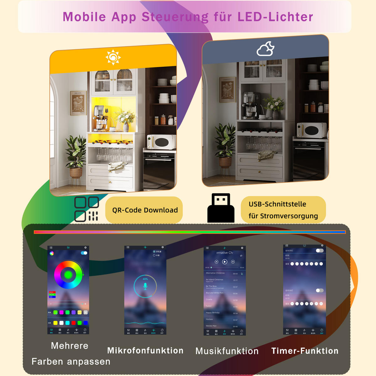 VITRINE LED Gewölbte Glastüren Weinregal Weiß - Weiß, Holzwerkstoff (70/180/40cm) - FLIEKS