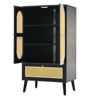 SIDEBOARD 60/40/110,5 cm schwarz aus Spanplatte mit Rattanfronten und 2 Türen - Schwarz, Holzwerkstoff (40/110.5/60cm) - OKWISH
