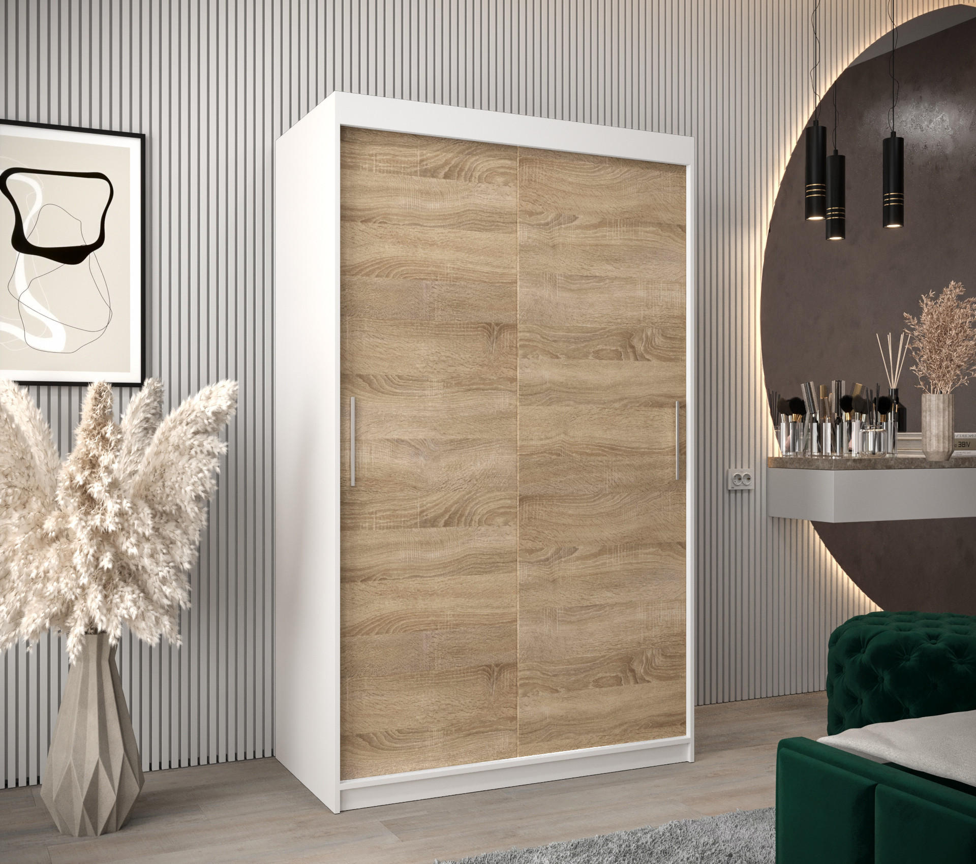 SCHWEBETÜRENSCHRANK 200/120/62 2-türig - Silberfarben/Weiß, Holz/Kunststoff (120/200/62cm) - Abiks Möbel