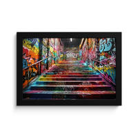 POSTER MIT RAHMEN Treppe - Graffiti - Farben - Kunst 30x20 cm - Multicolor, Papier (30/20cm) - MuchoWow