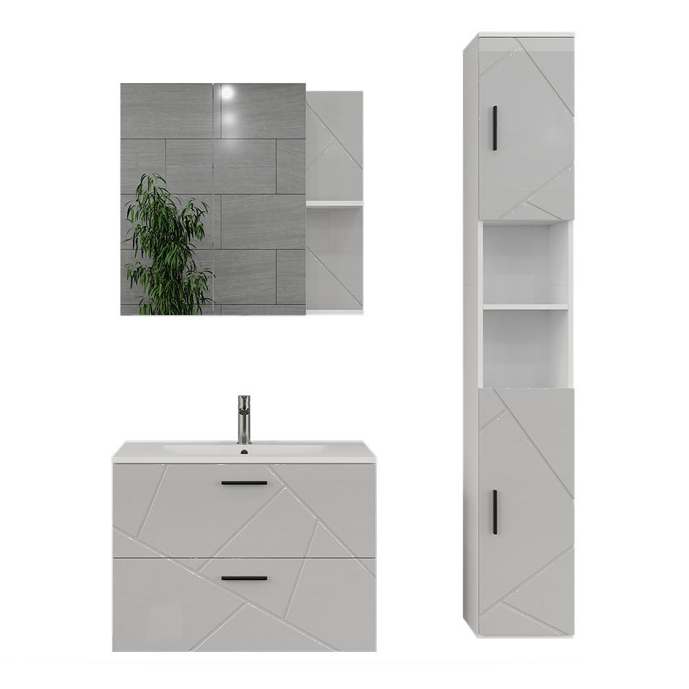 BADRUMSMÖBELSET Irma Vit/vit högglans 4 delar Vit, Vit högglans 57/80/44.6 cm