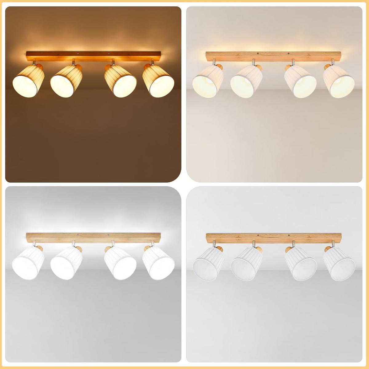 DECKENSTRAHLER Fyrith 66.5/13/19 cm - Weiß/Braun, Holz/Textil (66.5/13/19cm) - ZMH