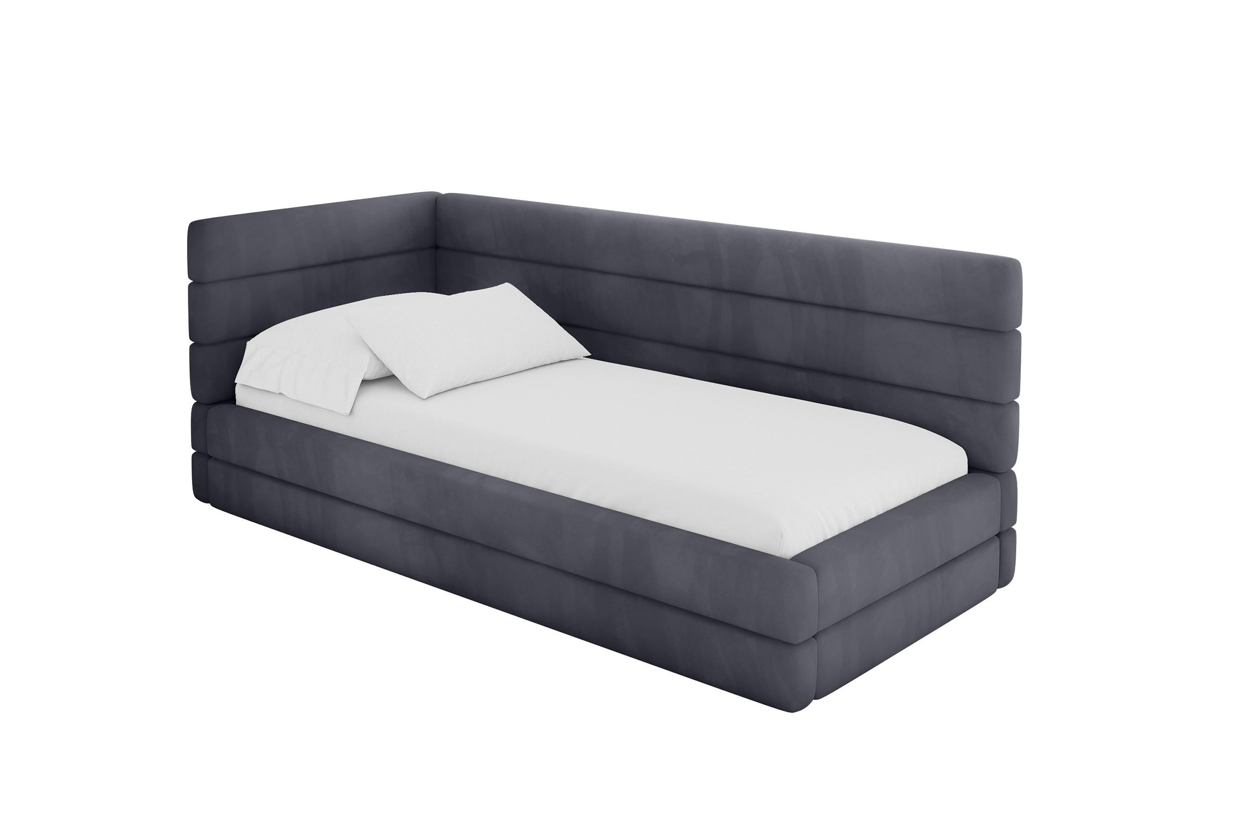 EINZELLBETT Jugendbett mit Bettkasten, Rechts - BEMY 90x200 Dunkelgrau - Titanfarben, Holzwerkstoff/Textil (90/200cm) - ALTDECOR