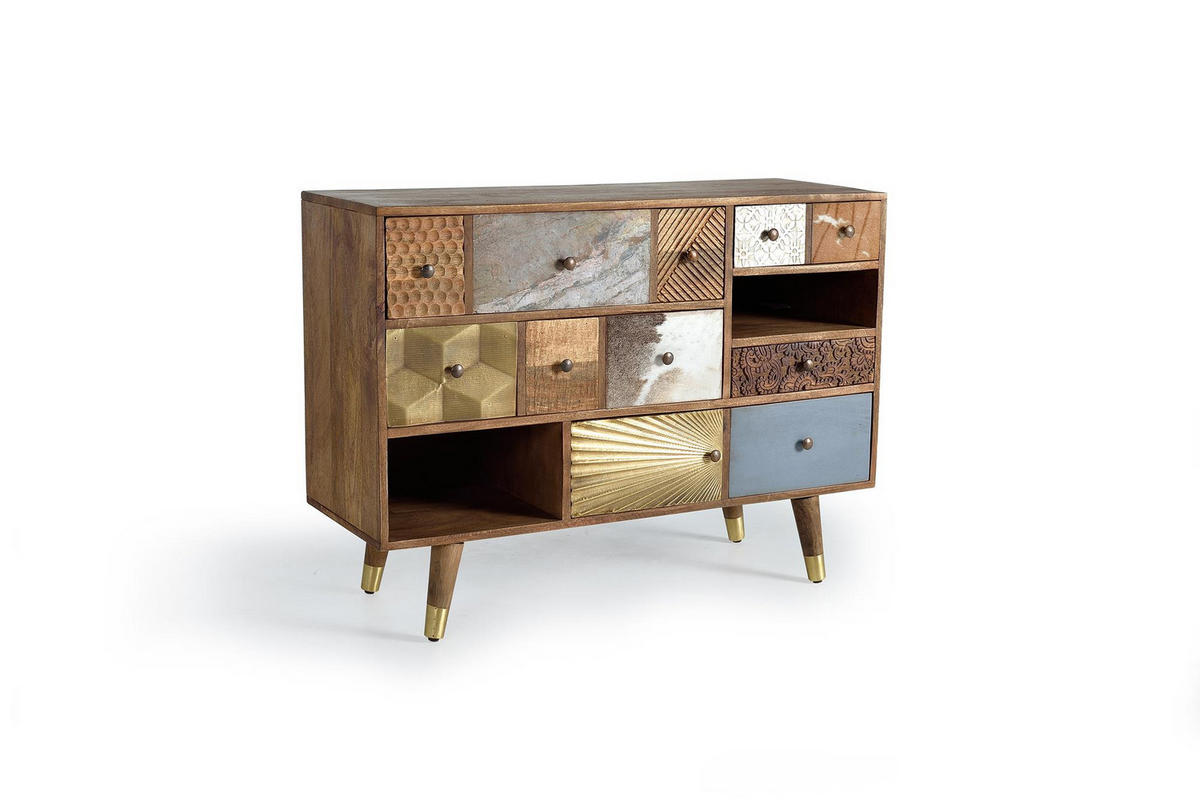 KOMMODE aus Mangoholz mit Schubladen in verschiedenen Texturen - Braun, Holz (110/80/40cm) - Giner y Colomer