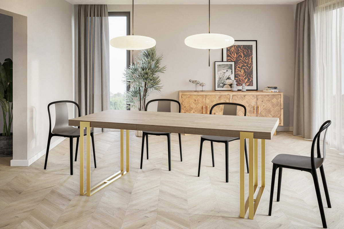 ESSZIMMERTISCH ROSA, ausziehbarer Tisch 140-240X80X77 cm, Farbe: SONOMA, mit Metallbeinen in Farbe Gold - Goldfarben/Sonoma Eiche, Holzwerkstoff (140/80/77cm) - Alpi-Möbel