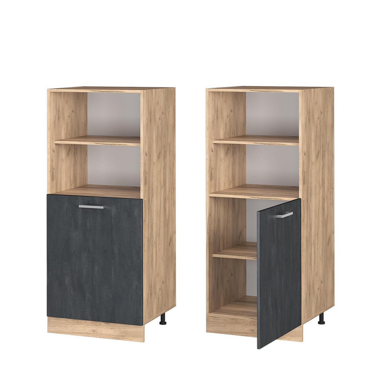 HERDUMBAUSCHRANK R-Line Schwarz Beton 60 cm - Honigeiche/Eiche Wotan, Holzwerkstoff (60/143/57cm) - Vicco