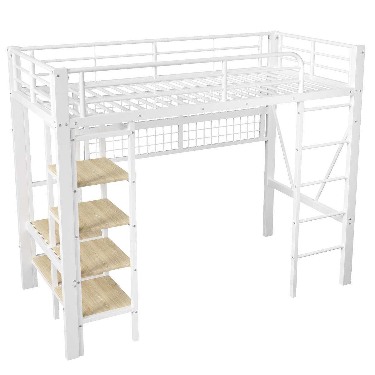 HOCHBETT 90/200 cm weiß aus Metall und MDF mit LED-Stimmungslicht und Kleiderstange - Weiß, Metall (90/200cm) - OKWISH