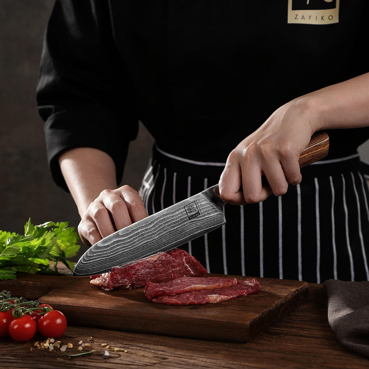 3ER MESSER-SET 8–18 cm - Braun, Holz/Metall - Zayiko