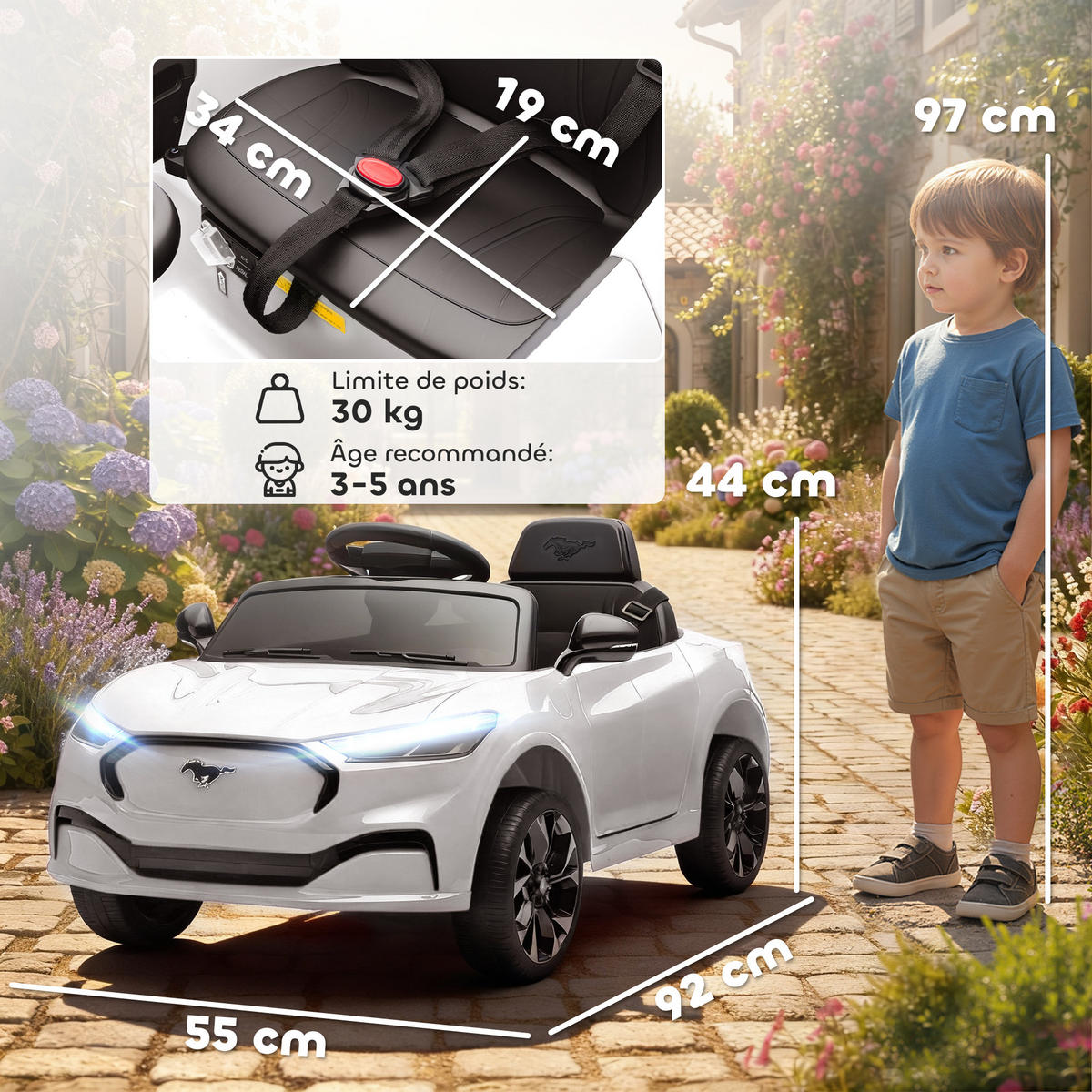 ELEKTRO-KINDERAUTO DE-13149 2 Motoren Weiß - Weiß, Kunststoff (233.68/139.7/111.76cm) - ComfortXL