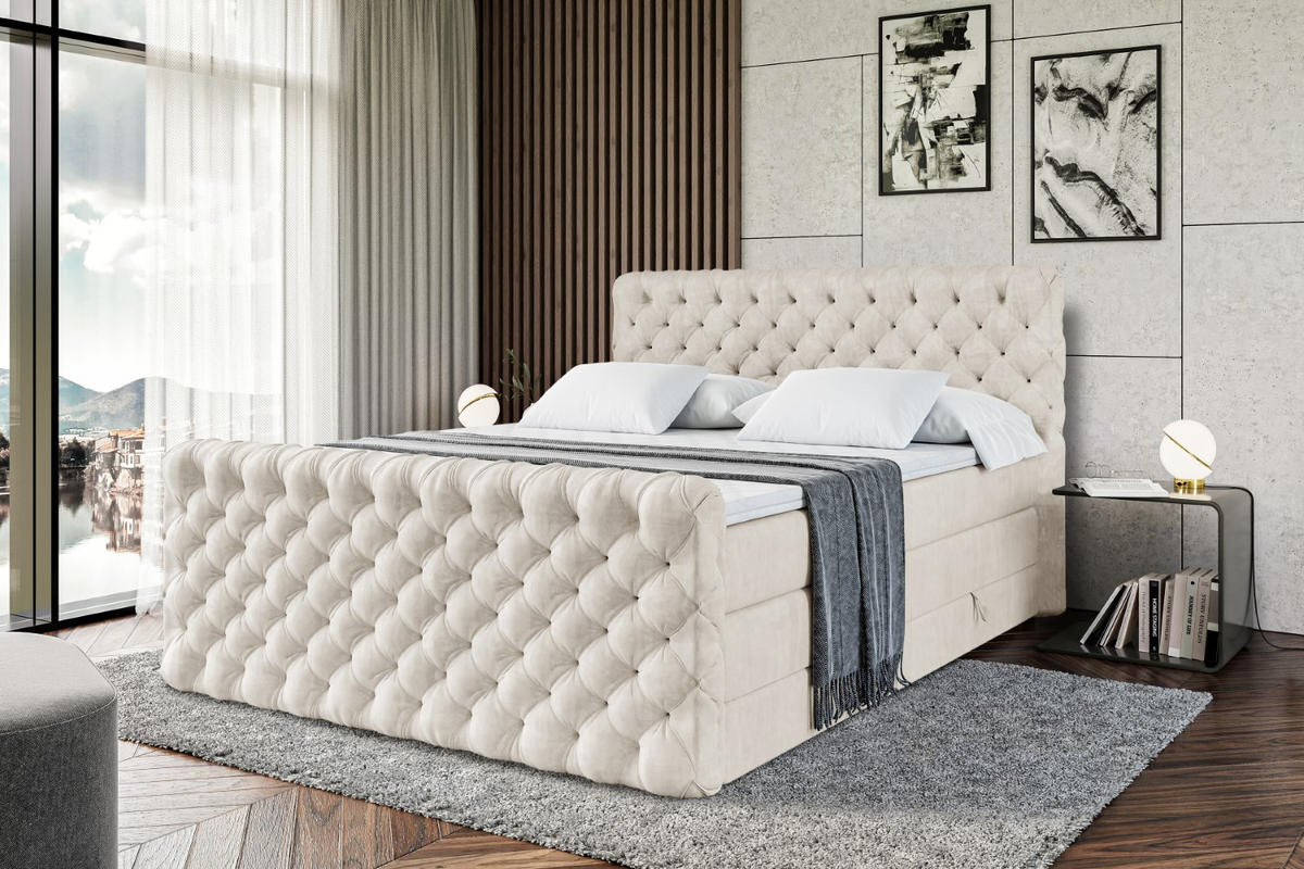 BOXSPRINGBETT BOXI8-Z KING - 160x200 - H3/H4 - Creme - Creme, Holzwerkstoff (160/200cm) - ALTDECOR