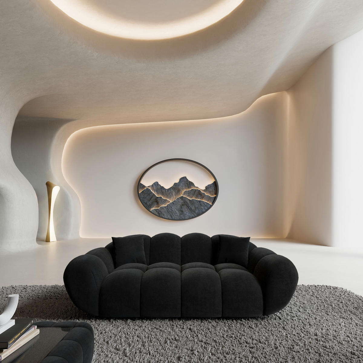 2-SITZER-SOFA Liva Schwarz Samtstoff - Schwarz, Textil (200/70/93cm) - VAROYAL
