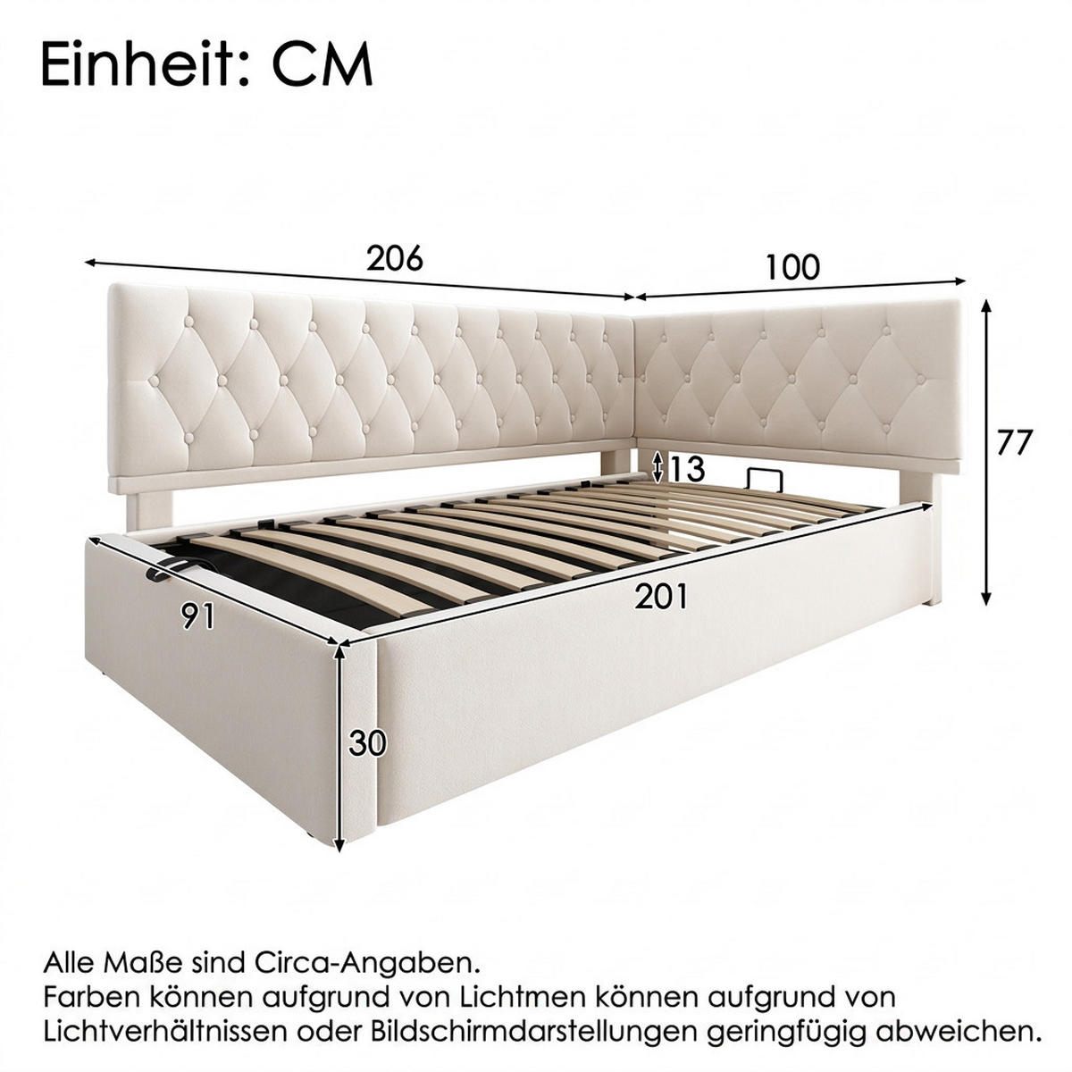 POLSTERBETT 90/200 cm Beige mit hydraulischem Stauraum, ohne Matratze - Beige, Holz/Textil (90/200cm) - Oxeza