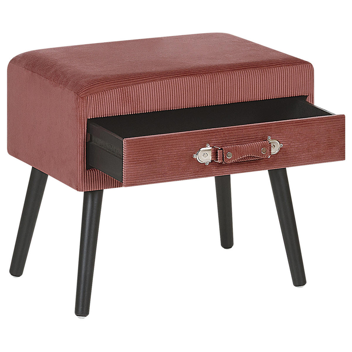 NACHTTISCH rosa Cord Koffer-Design Eurostar - Pink/Schwarz, Textil (50/46/35cm) - Beliani