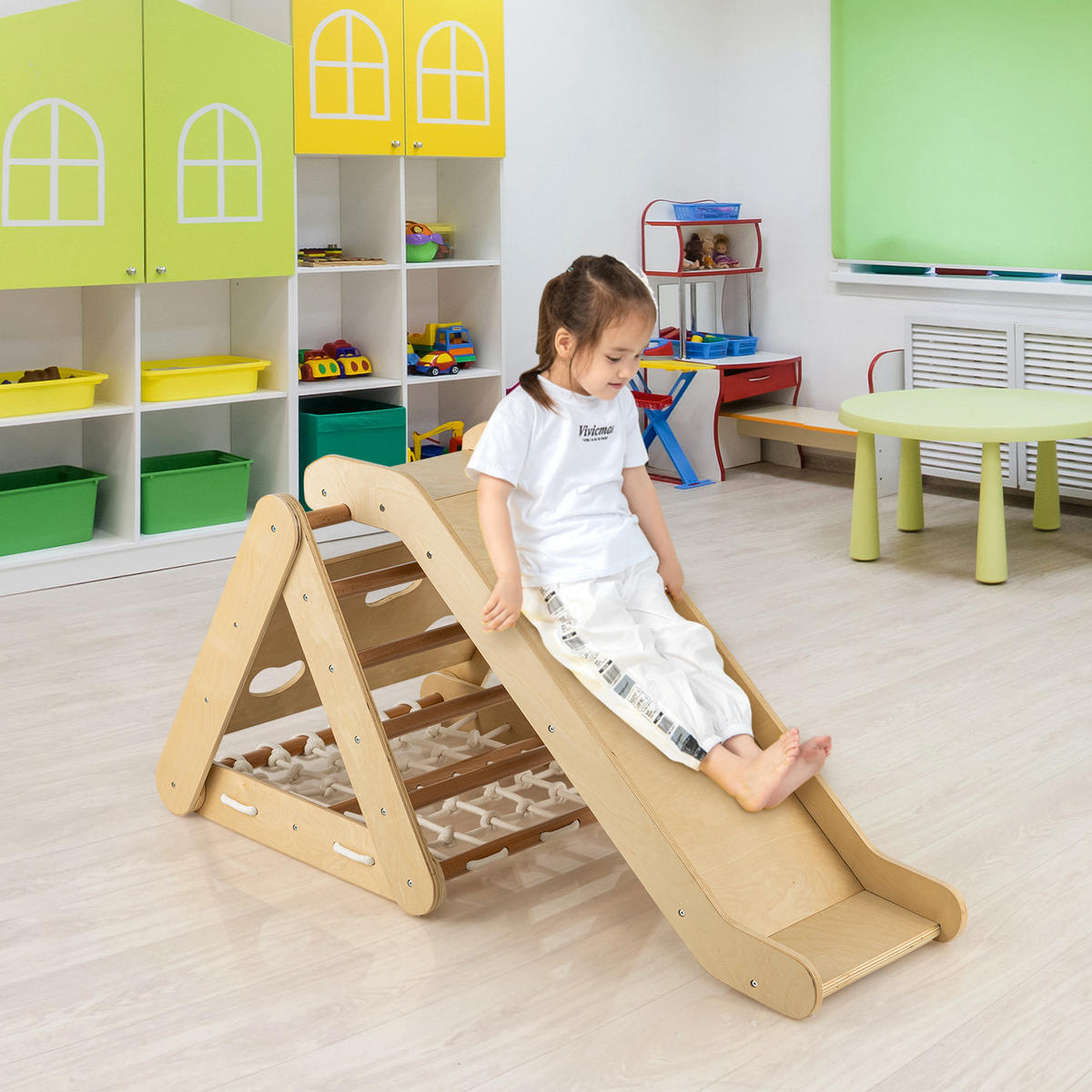 KLÄTTERDREIECK 4 i 1 trä - Naturfärgad, Trä (64/58/63cm) - COSTWAY