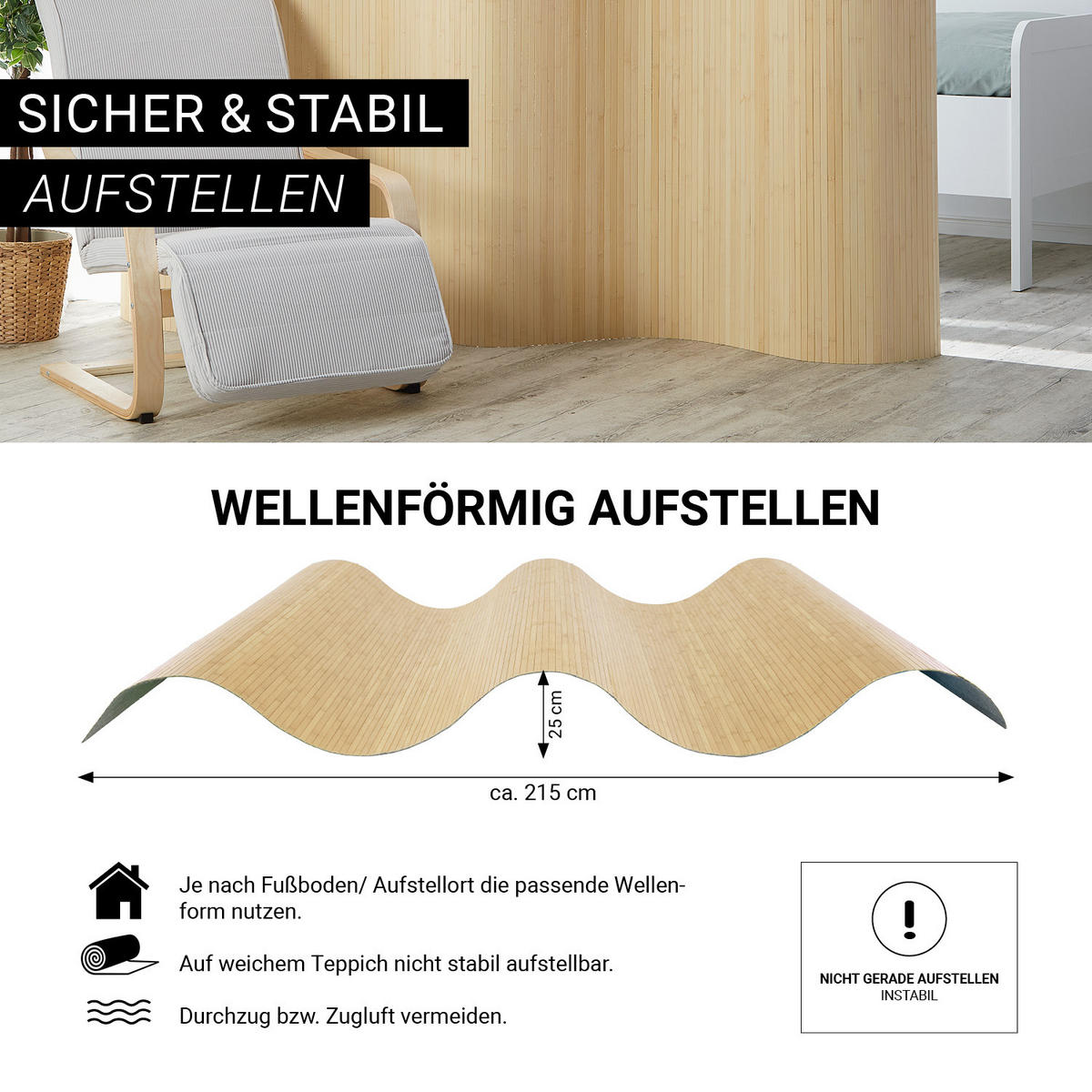 PARAVENT 250/145 cm Natur Raumteiler Bambus - Naturfarben, Naturmaterialien (250/145/1cm) - Homestyle4u