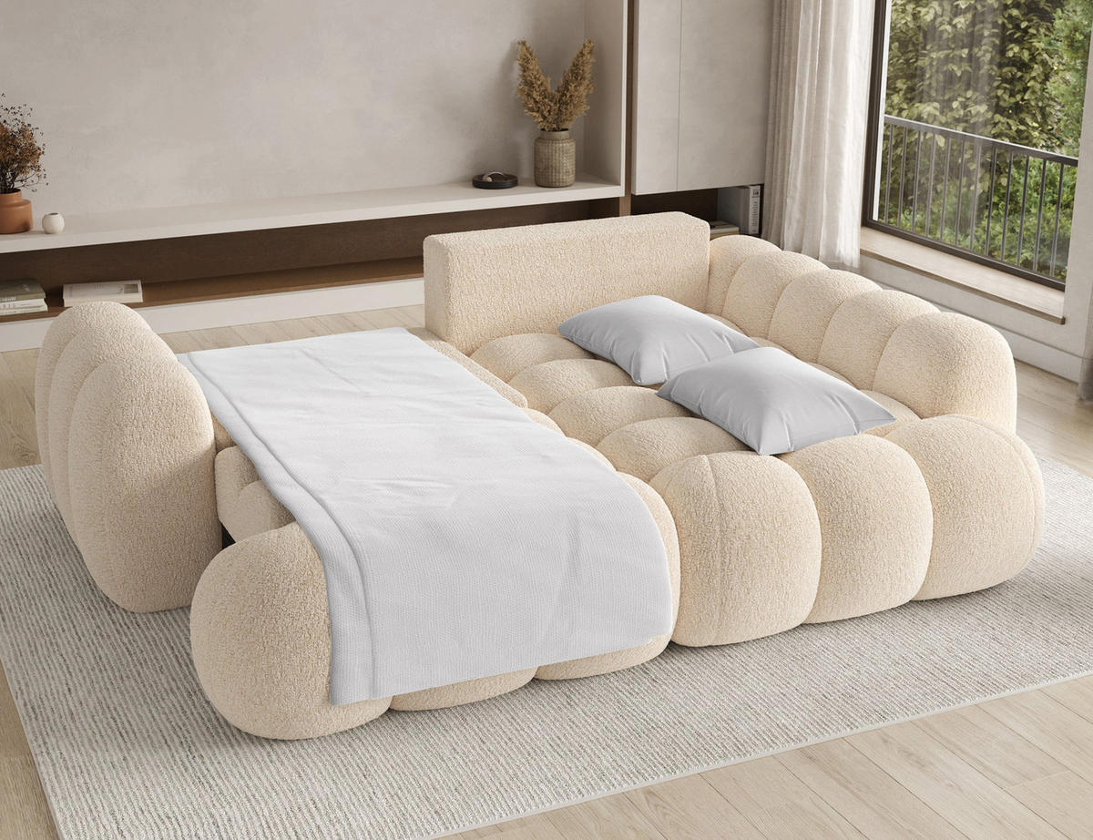 ECKSOFA COZION L-Form mit Schlaffunktion & Bettkasten – Modernes 3-Sitzer Sofa, HR-Kaltschaum, Wellenfederung, 267 × 165 cm - Creme/Schwarz, Kunststoff (267/165cm) - Wohnideebilder