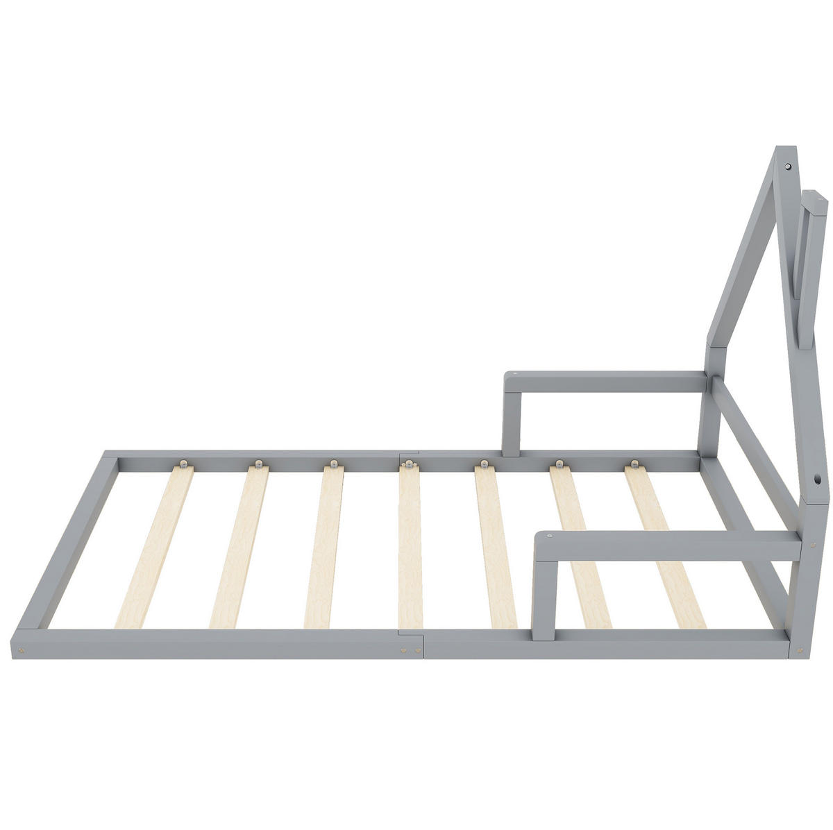 KINDERBETT aus massivem Kiefernholz und MDF 90x200 cm Grau in Hausform, pflegeleicht und stabil - Grau, Holzwerkstoff (90/200cm) - Modfu