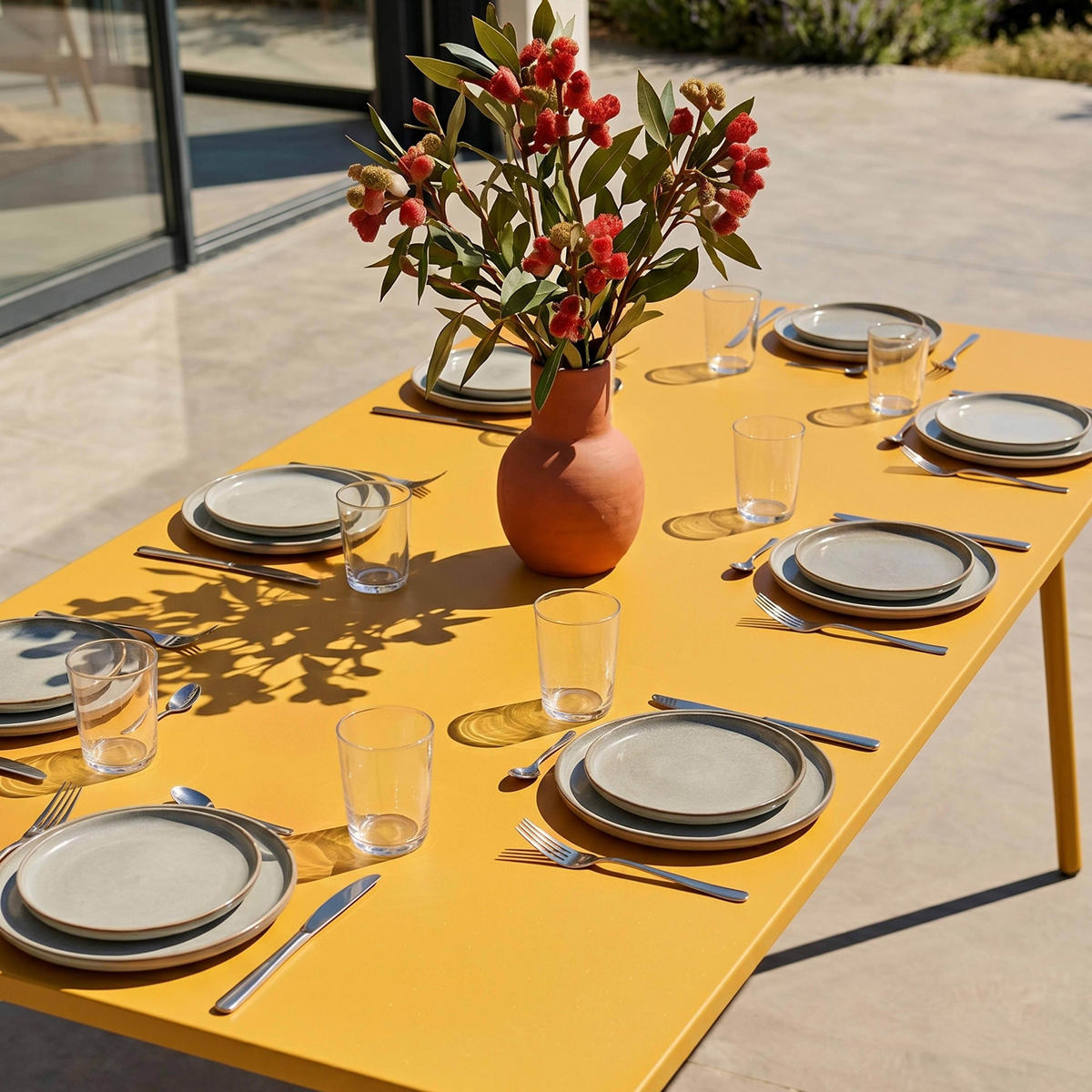 GARTENTISCH , Gelb - Gelb, Metall (180/90/72cm) - Oviala