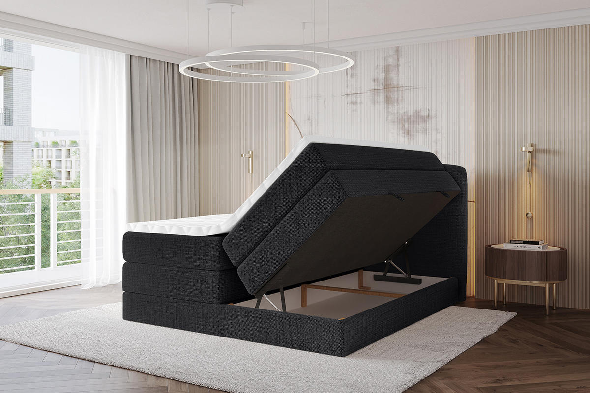 BOXBETT mit Matratze H3|H4 - NINA KING - 160x200 cm - Schwarz - Schwarz, Holzwerkstoff (160/200cm) - ALTDECOR
