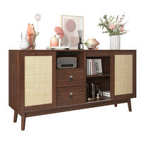 SIDEBOARD mit 3 Rattan-Schiebetüren und 2 Schubladen, 155/38/80 cm,Nussbaumfarben - Nussbaumfarben, Holzwerkstoff (155/80/38cm) - Redom