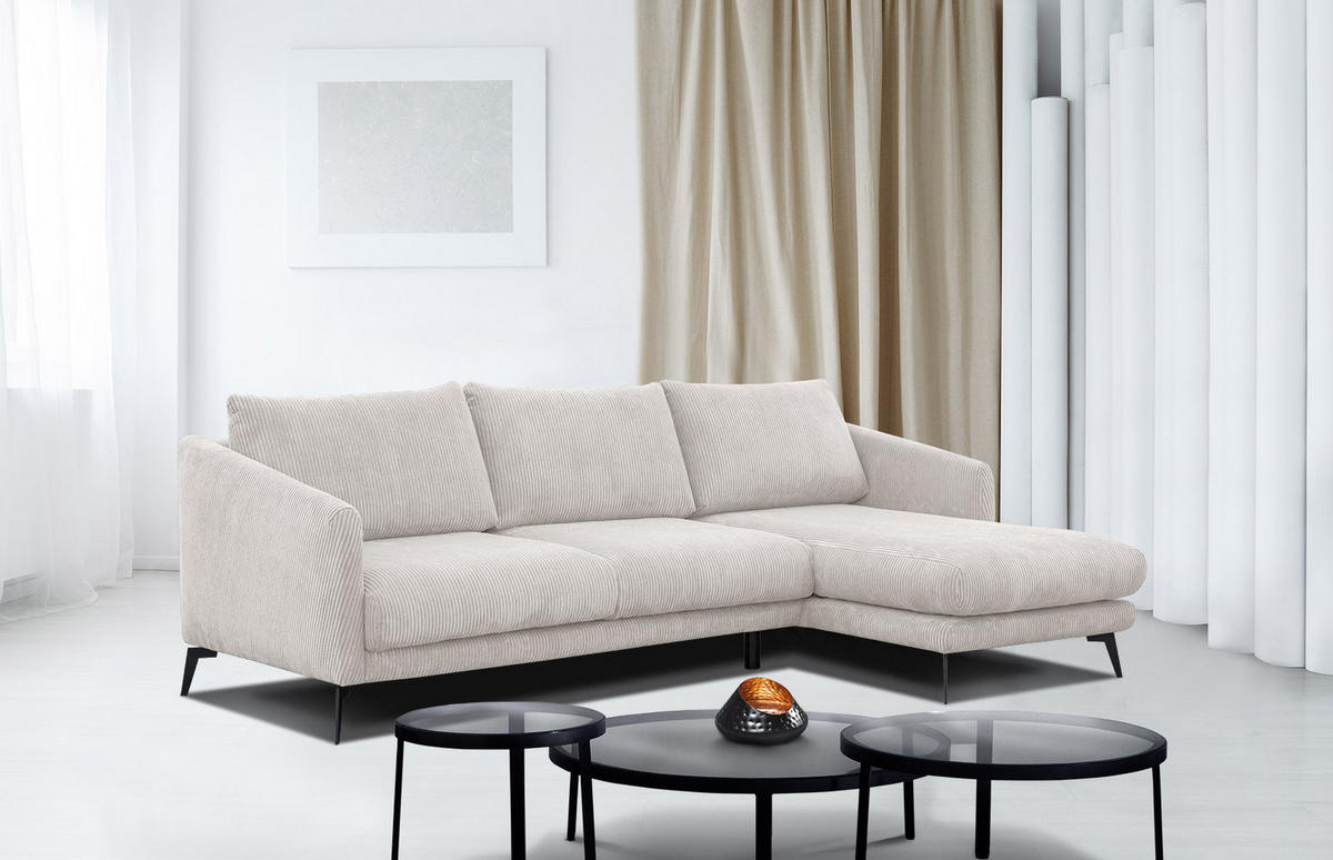 ECKSOFA VILT 4-Sitzer, weiß - Schwarz/Weiß, Holzwerkstoff/Textil (255/156cm) - Courtois Laville
