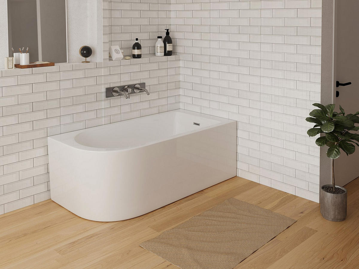 ECKBADEWANNE - 240L - 170 x 75 x 58 cm - Ecke Rechts - Weiß - AKINA - Weiß, Kunststoff (170/58/75cm) - Vente-Unique