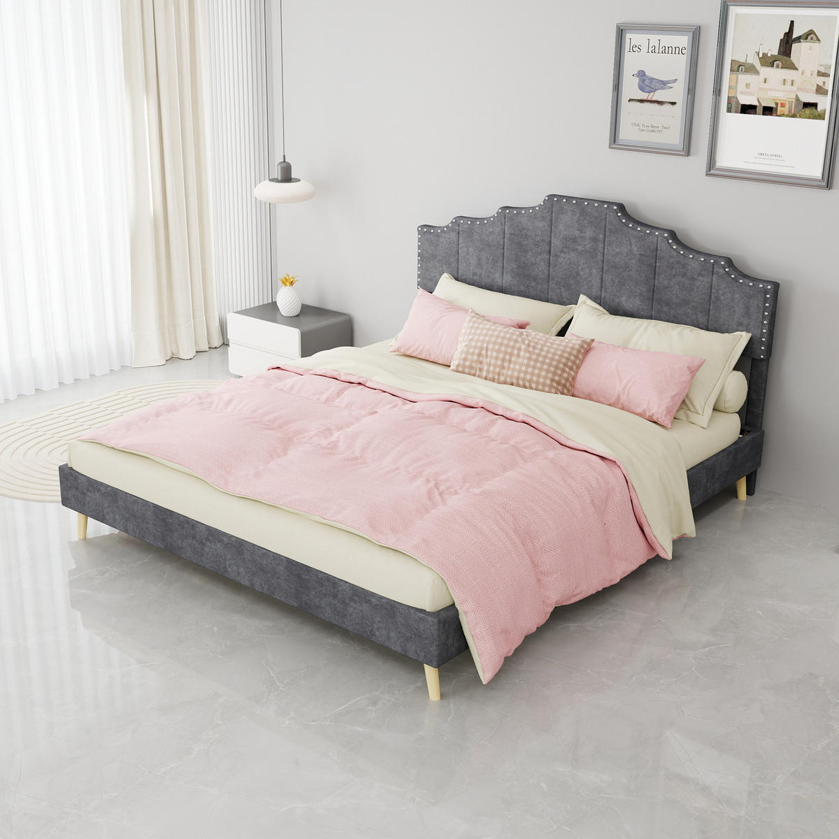 POLSTERBETT 160/200 cm DE-35412 mit weichem Kopfteil Grau - Grau, Metall (160/200cm) - ComfortXL