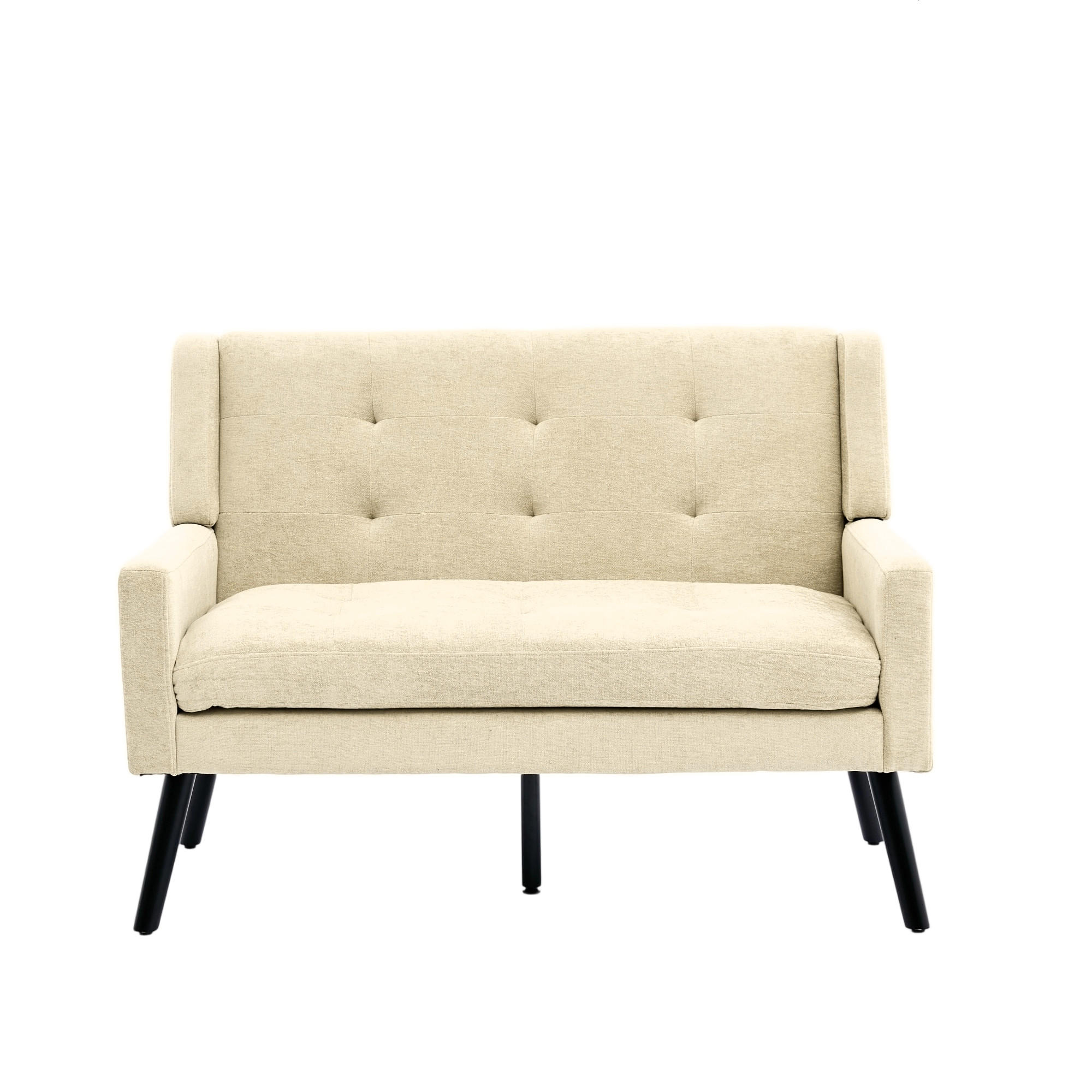 SITZBANK 2-Sitzer Leinenbezug mit Knopfheftung, Massivholzbeinen 119/75/88 cm Beige - Beige, Textil (75/88/119cm) - Redom