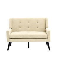 SITZBANK 2-Sitzer Leinenbezug mit Knopfheftung, Massivholzbeinen 119/75/88 cm Beige - Beige, Textil (75/88/119cm) - Redom