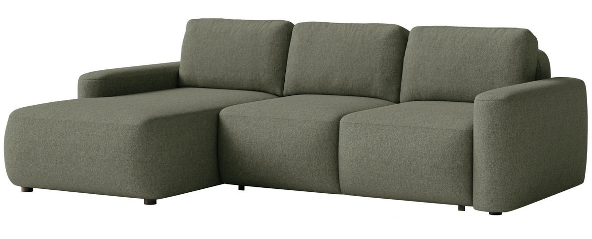 ECKSOFA Carnos Mini Olivgrün Chenille - Schwarz/Olivgrün, Kunststoff/Textil (238/164cm) - Selsey