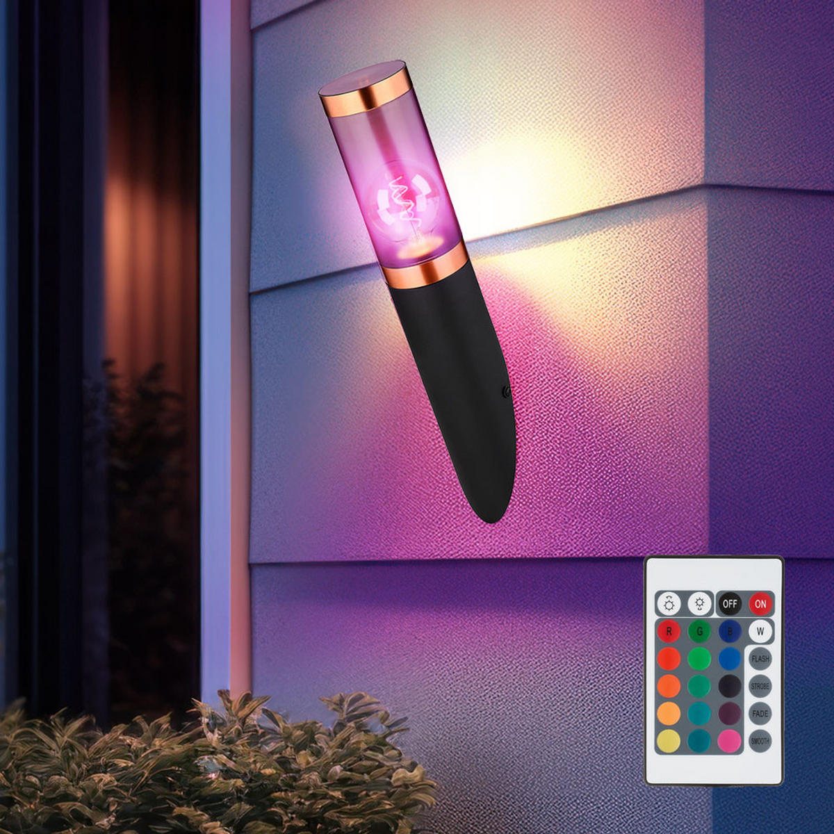 LED SOCKELLEUCHTE BOSTON Edelstahl Schwarz - Schwarz, Metall (7.6/7.6/41cm) - Globo Lighting