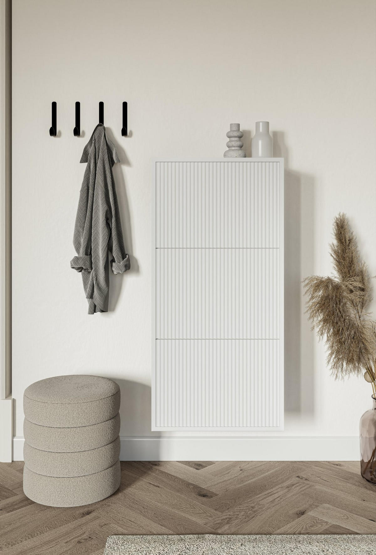 WAND-SCHUHSCHRANK Veldio mit 3 Klappen Weiß 50 cm - Weiß, Holzwerkstoff (50/103/30cm) - Selsey
