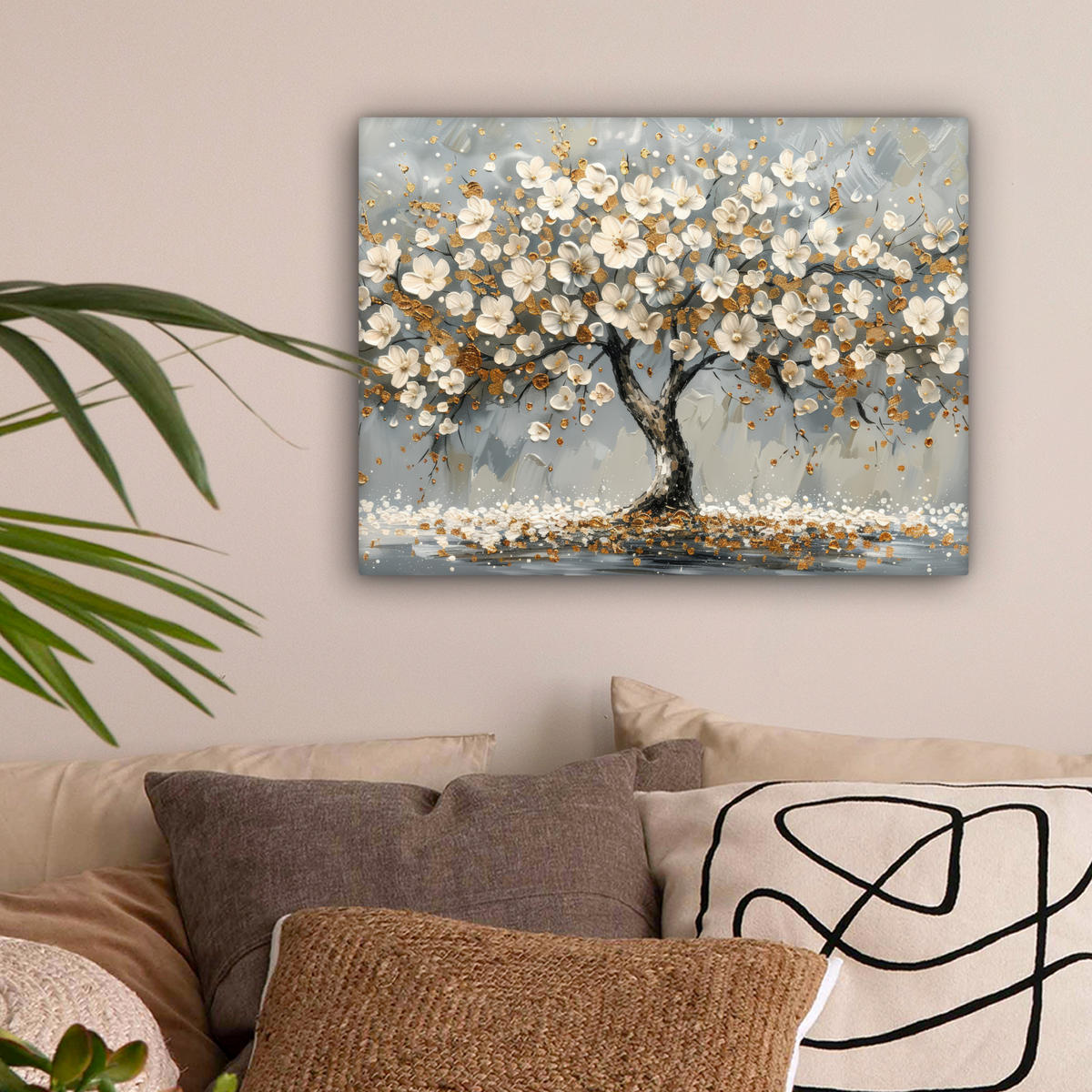 LEINWANDBILD Baum - Blumen - Weiß - Natur - Kunst 40x30 cm - Weiß, Textil (40/30cm) - MuchoWow