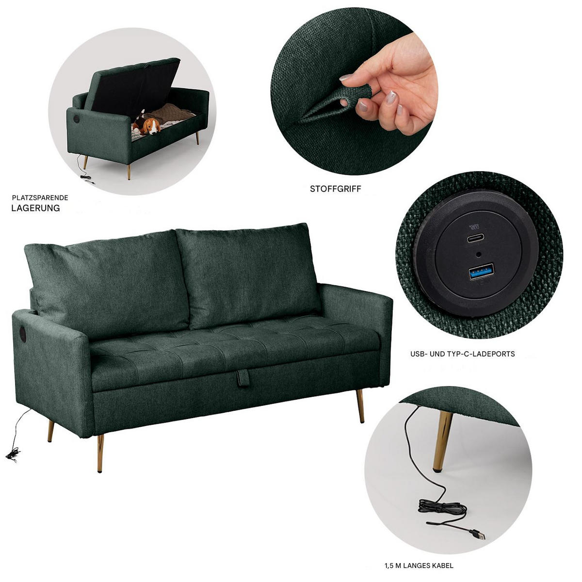 2-SITZER-SOFA in Grün - Grün, Textil (72/83/152cm) - Meubles Cosy