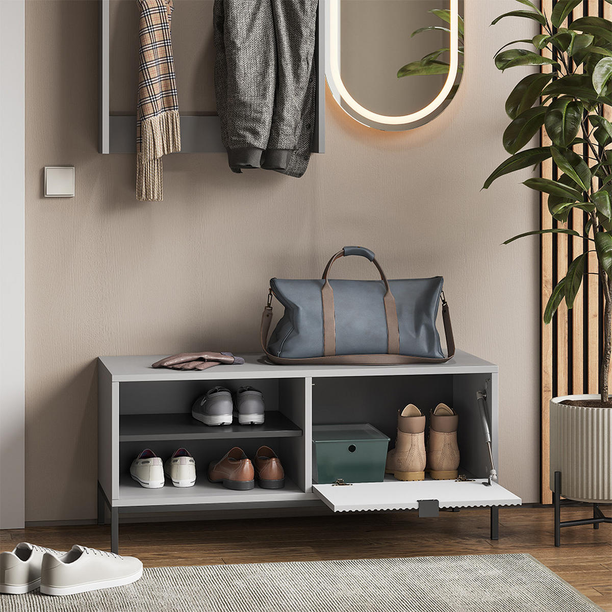 GARDEROBE Eliza Grau 100 x 45 cm Set, 3 Teile - Grau, Holzwerkstoff (100/45/40cm) - Vicco