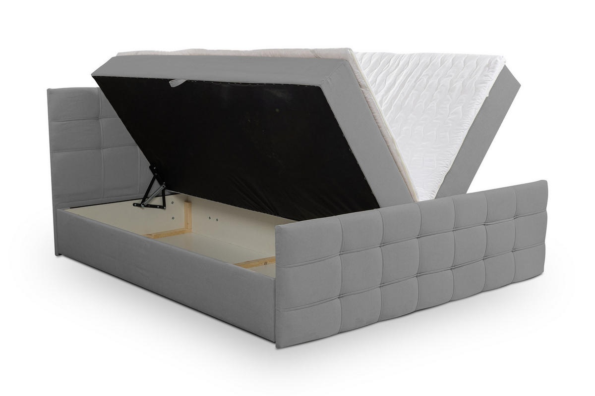BOXBETT NATALIE mit 2 Bettkästen, 140x200, Farbe: Grau, Velourstoff, mit Bonell-Matratze inkl. Topper - Grau, Holz/Kunststoff (140/200cm) - VENASI MÖBEL