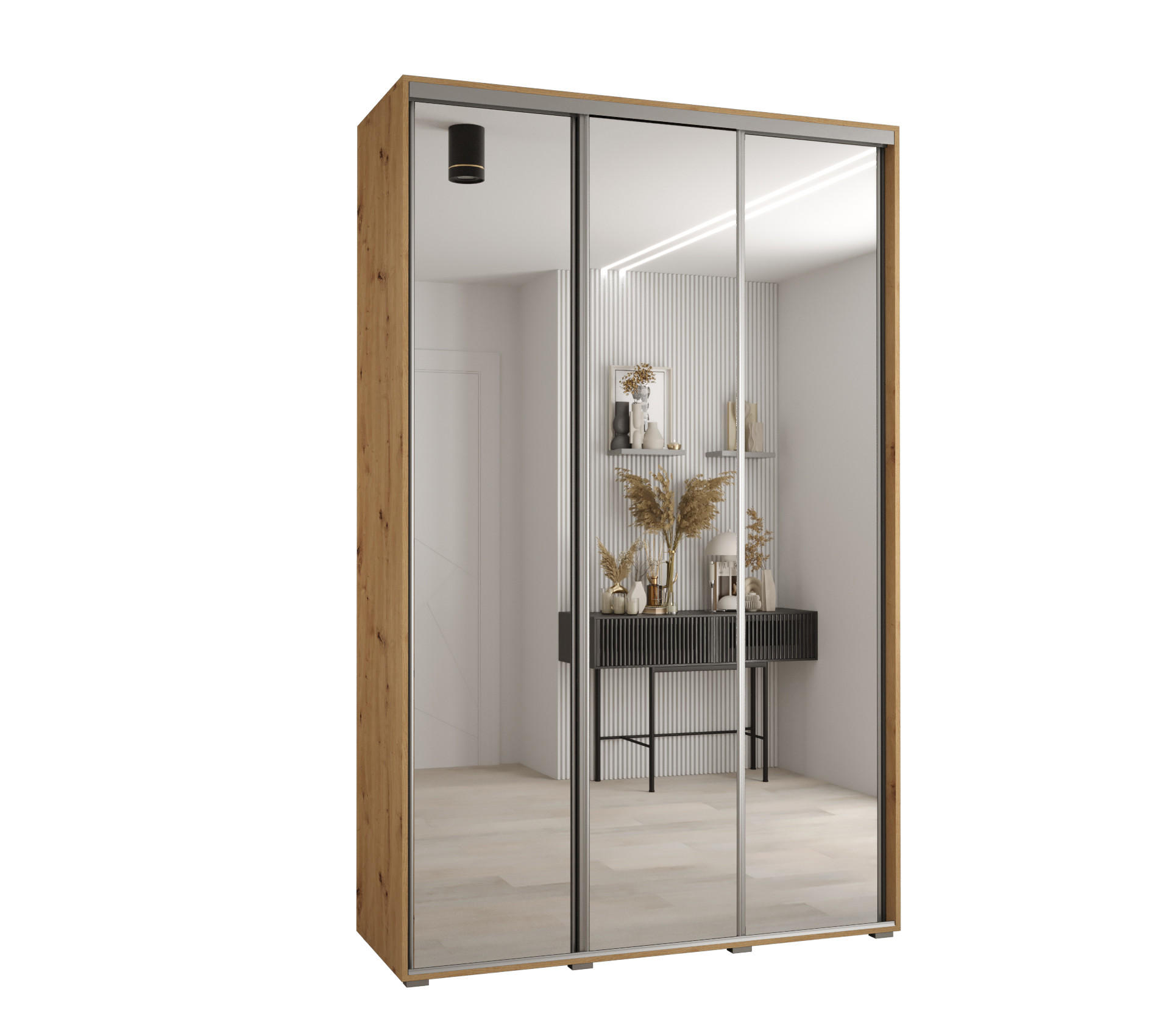 Abiks Möbel Schwebetürenschrank Eiche Artisan, Eiche Artisan, Silber 150x235x60 cm