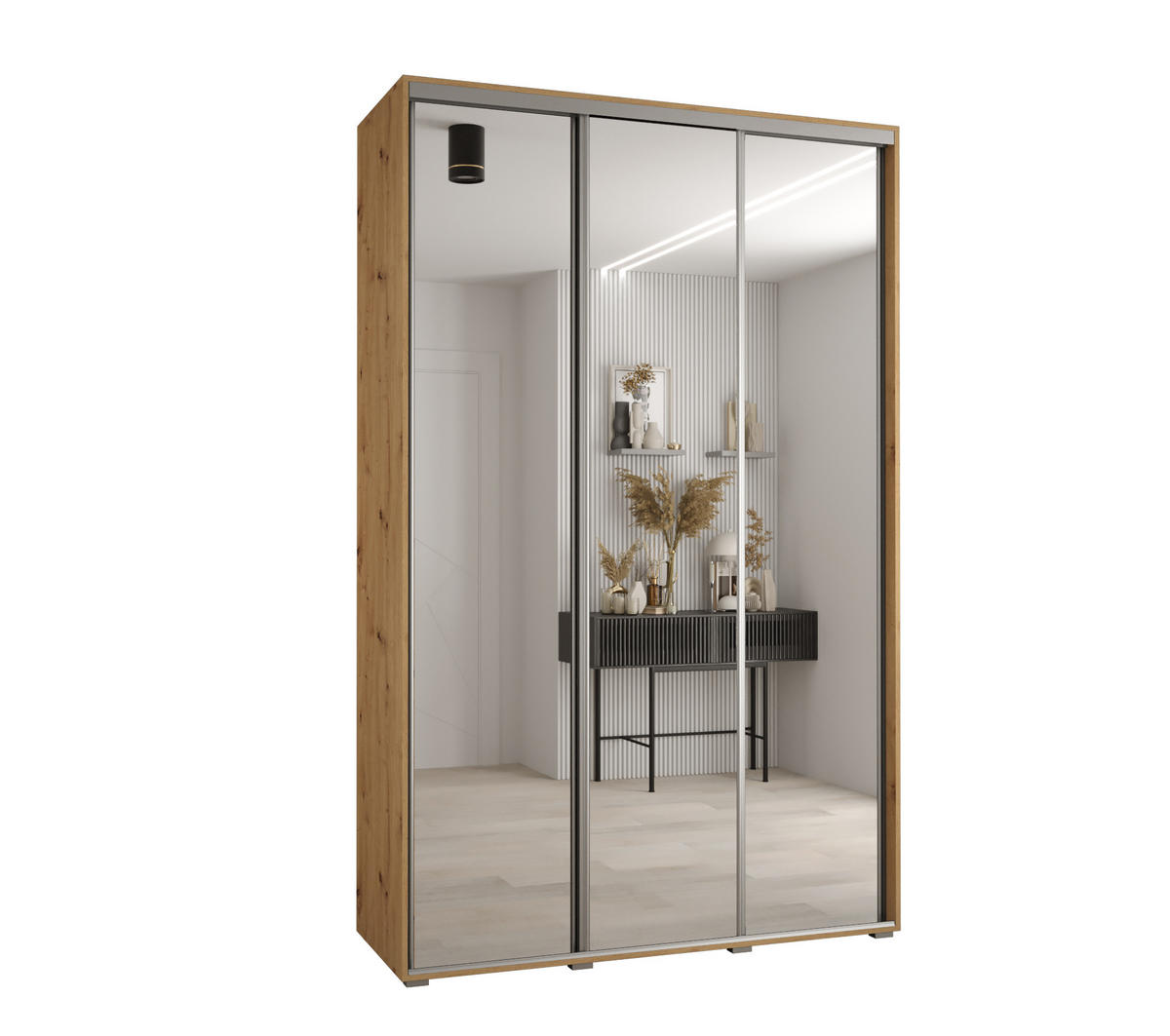 SCHWEBETÜRENSCHRANK 235,2/160/60 3-türig - Silberfarben/Eiche Artisan, Holz/Metall (160/235/60cm) - Abiks Möbel