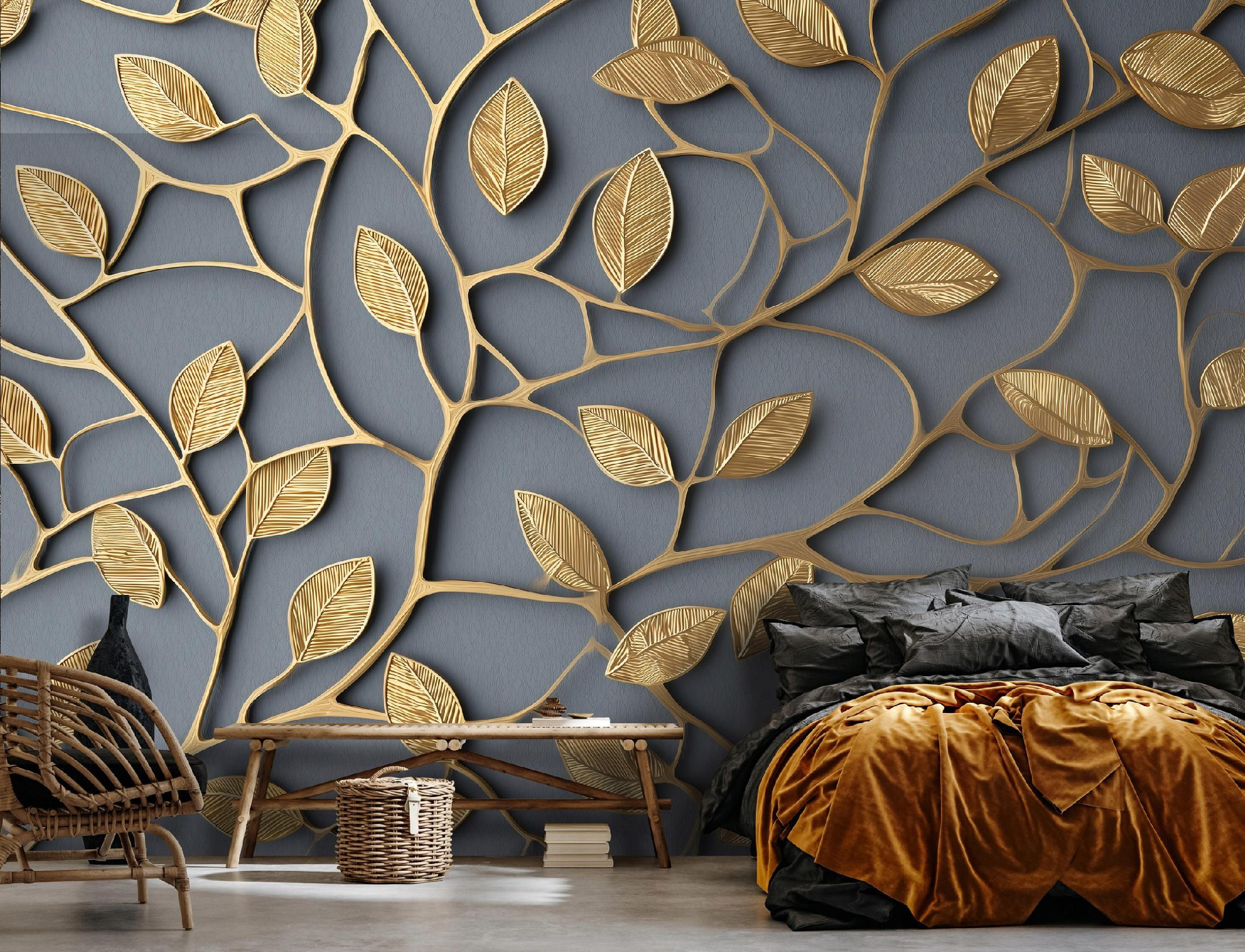 FOTOTAPETE Blätter 3D Grau 150x105 cm - Multicolor, Papier (150/105cm) - Wallarena