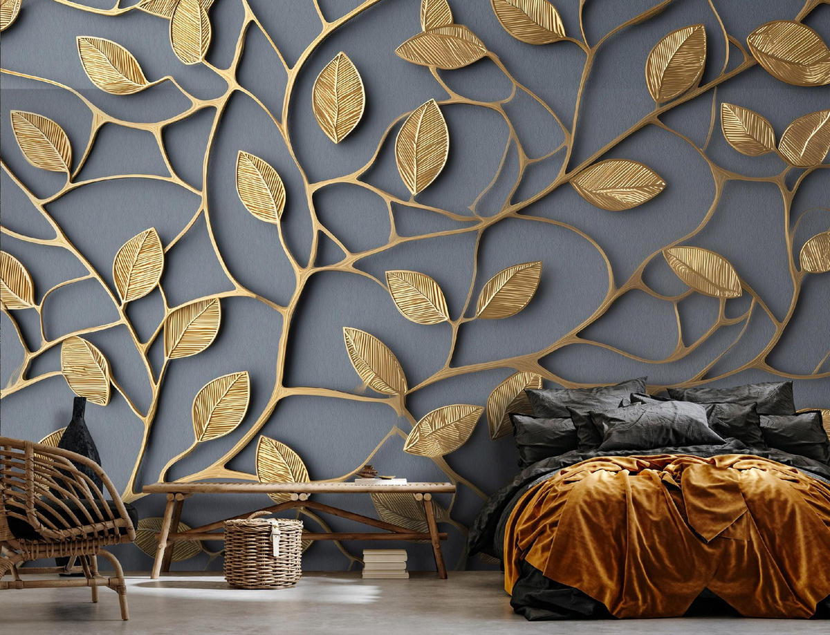 FOTOTAPETE Blätter 3D Grau 150x105 cm - Multicolor, Papier (150/105cm) - Wallarena