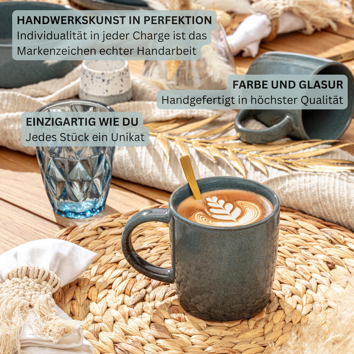 TAFELSERVICE KAIRO OCEAN - 36 teilig aus Steingut 12 Personen - Blau, Stein (50/30/80cm) - Sänger