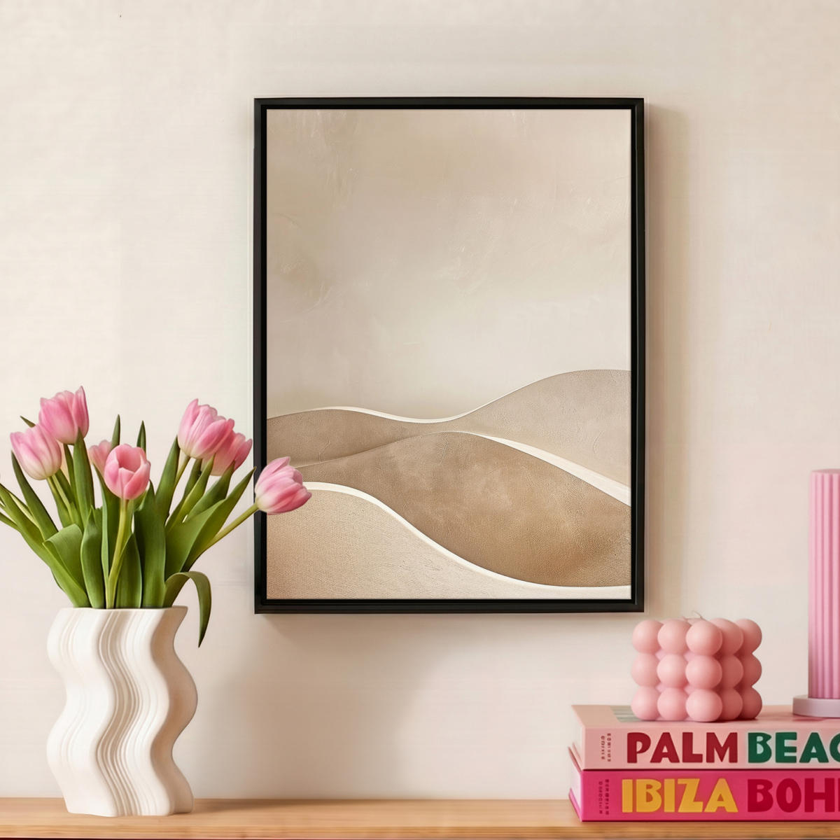 LEINWAND Bilder mit Rahmen - Beige - Natur - Abstrakt - Modern - 30x40 - Beige, Textil (30/40cm) - MuchoWow