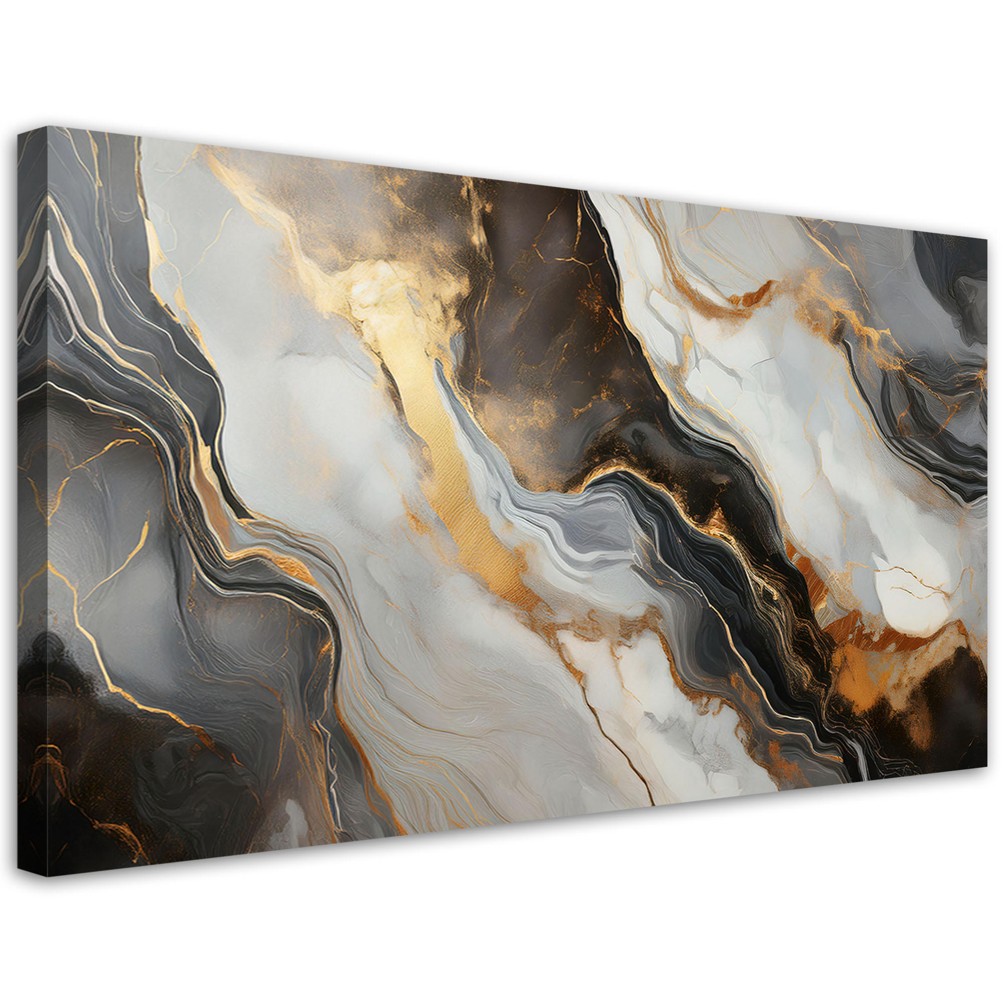 LEINWANDBILD Industrielle Abstraktion aus schwarzem grauem Marmor 80x40cm - Weiß, Textil (80/40cm) - Feeby