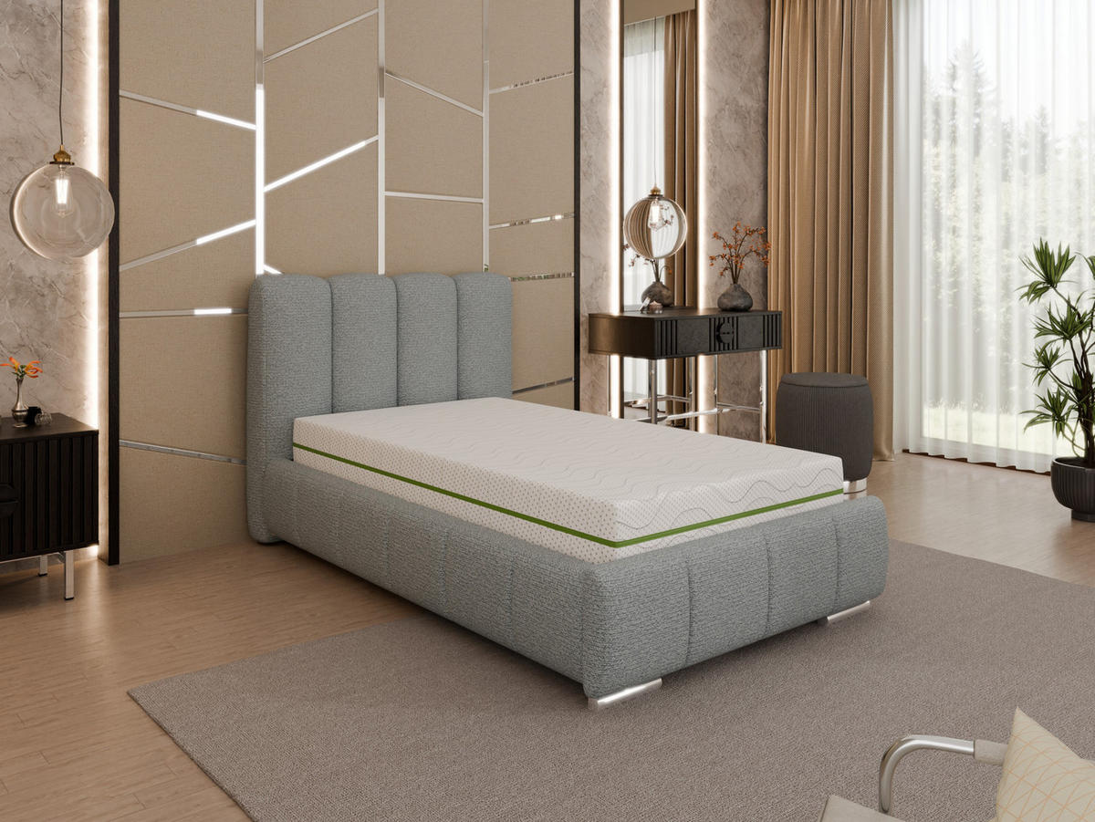 POLSTERBETT Zaira 100x200cm – Elegantes Polsterbett für modernen Wohnstil , ZONIERTE MULTI-TASCHEN-FEDERKERN (24cm), Blaugrau - Blaugrau, Holz (100/200cm) - Homesy