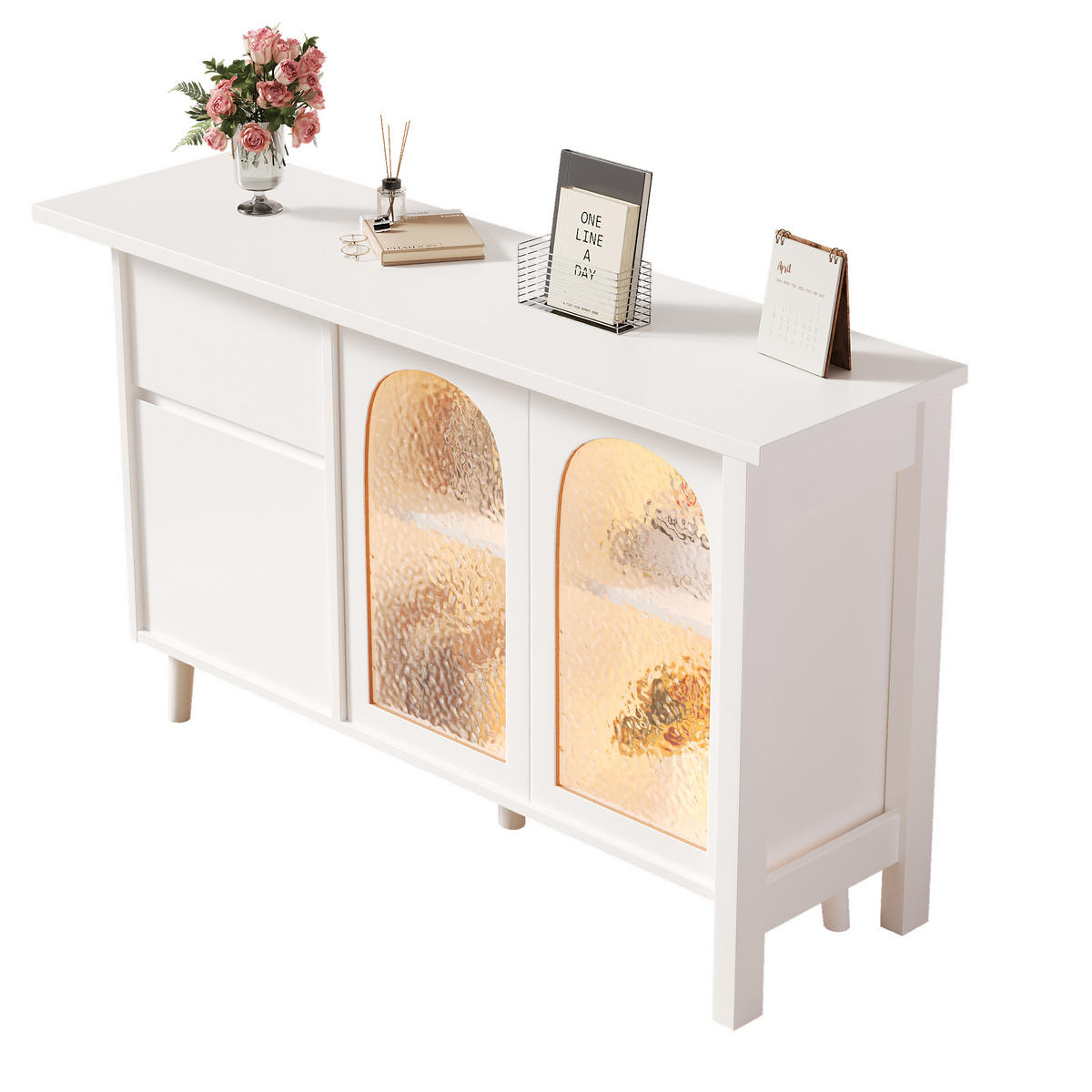 BÜROTISCH Weißer mit Stauraum und Vitrine - Weiß, Glas/Holzwerkstoff (40/120/70cm) - Urban Meuble
