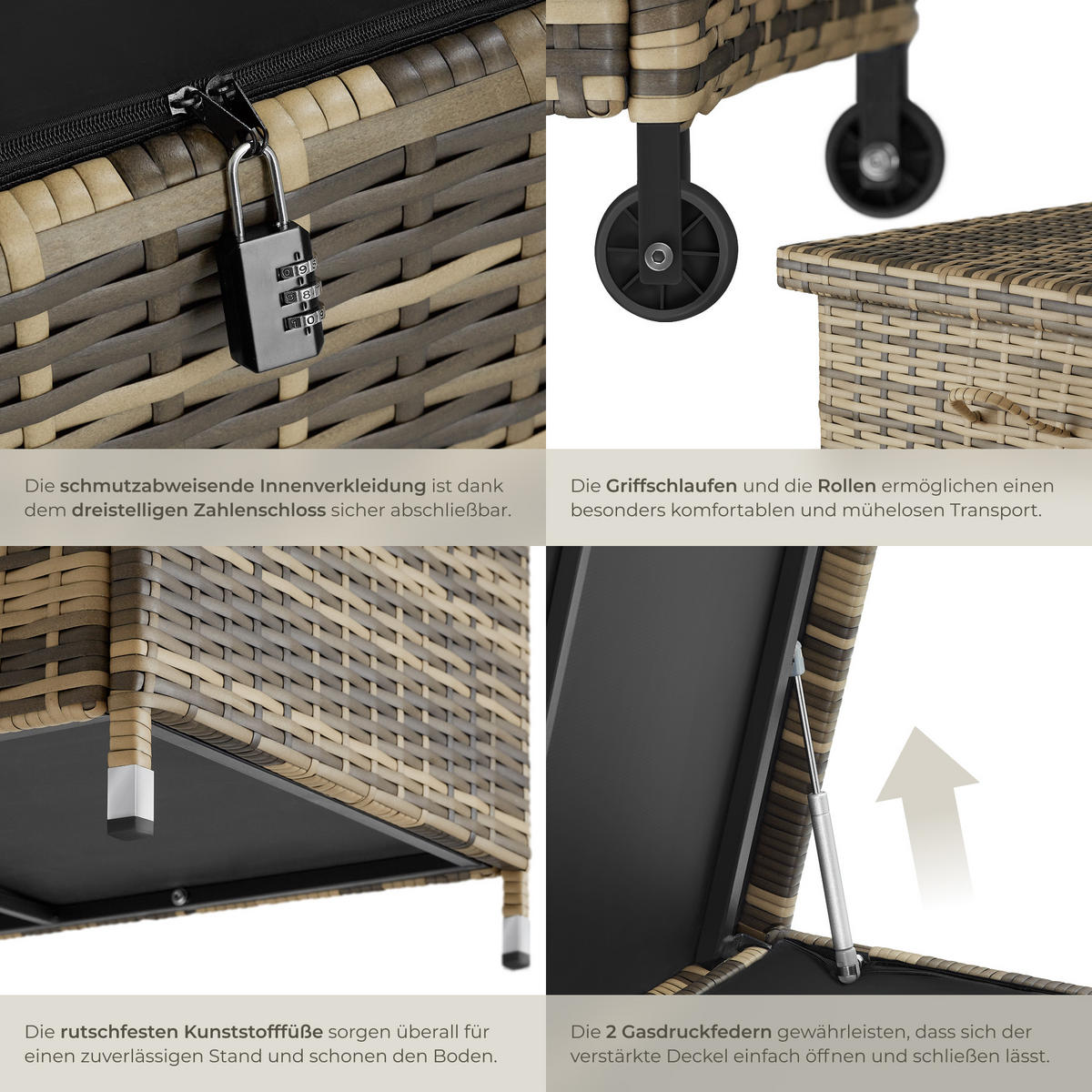 AUFLAGENBOX Kiruna, 121 x 56 x 60 cm, natur - Naturfarben, Kunststoff (56/60/121cm) - tectake