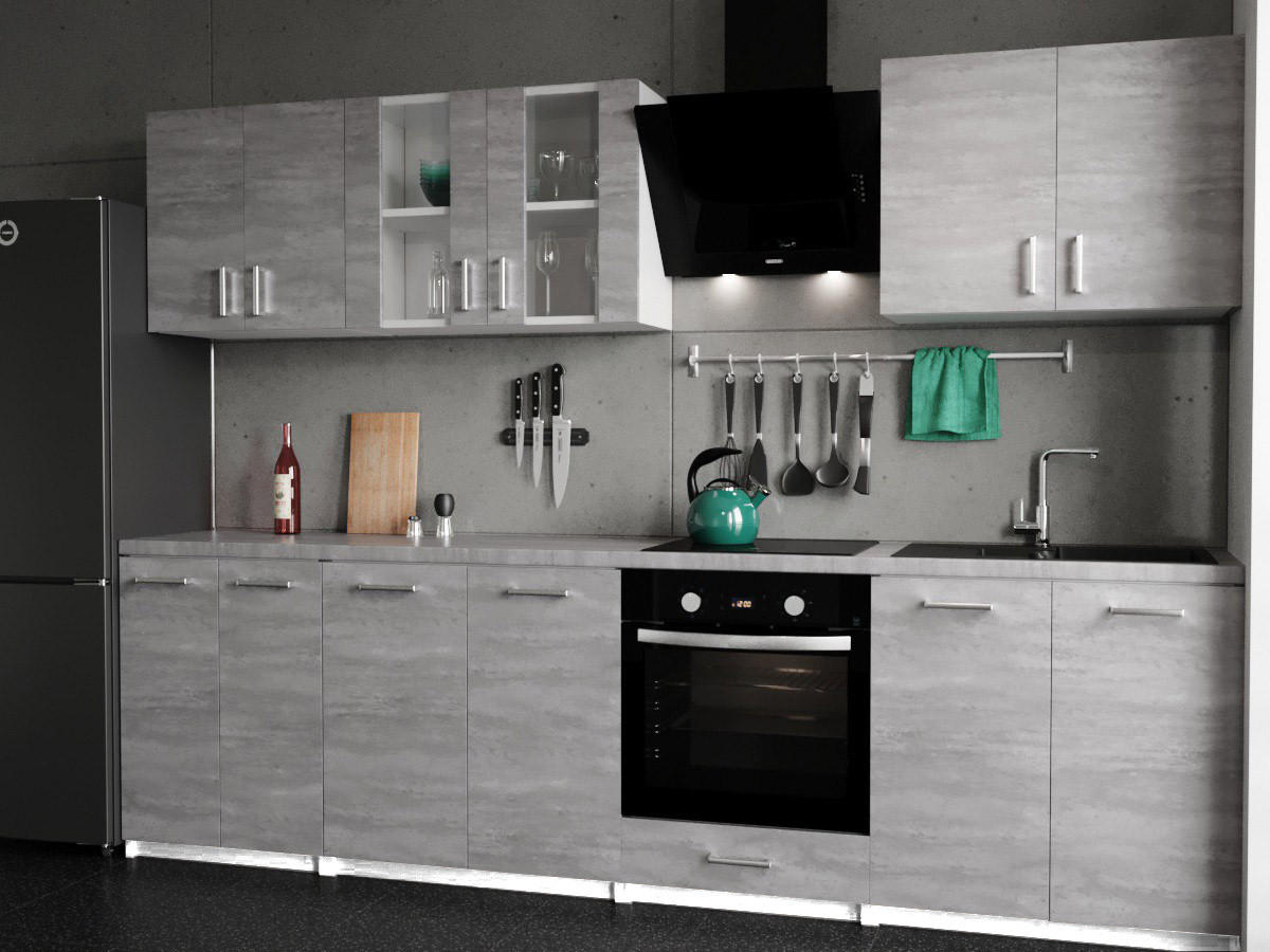 KÜCHENZEILE LECO 280 beton - Grau, Holzwerkstoff (280/82/46cm) - roe furniture