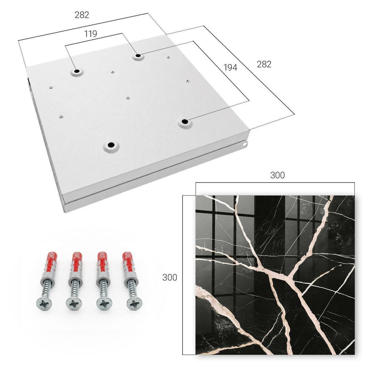 SCHLÜSSELBOX Weiß 30x30 cm – Türöffnung nach rechts - Dynamische Struktur - Schwarz, Metall (30/30/5cm) - TULUP